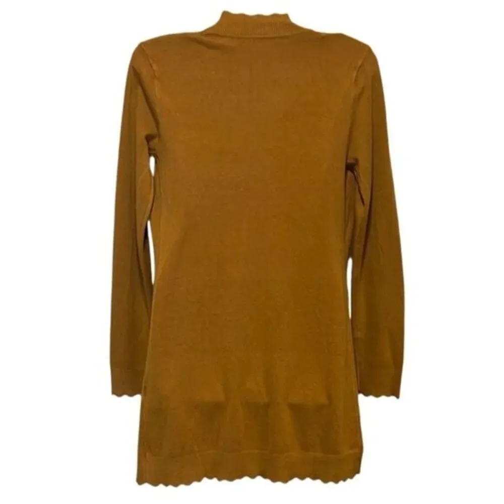 Evolution women's cardigan Size XSP‎ golden mustard holiday scalloped trim NWT